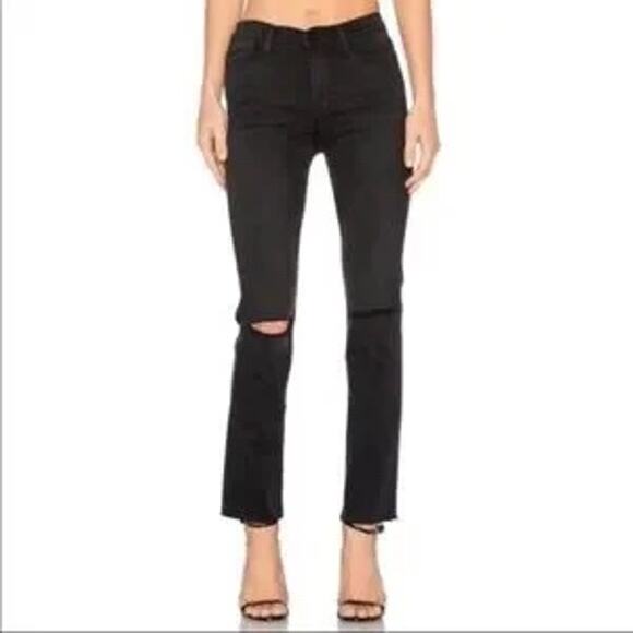 FRAME Denim Le High Straight Molony Black Ripped Knee Raw Edge Jeans SZ 25 - Picture 2 of 10